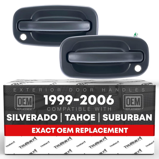 Exterior Front Driver & Passenger Door Handle - Compatible with 1999-2006 Chevrolet Silverado, 02-06 Avalanche, Suburban, Tahoe; 99-06 GMC Sierra, Yukon - Textured - OEM 15034985 - Front Left and Right Pair