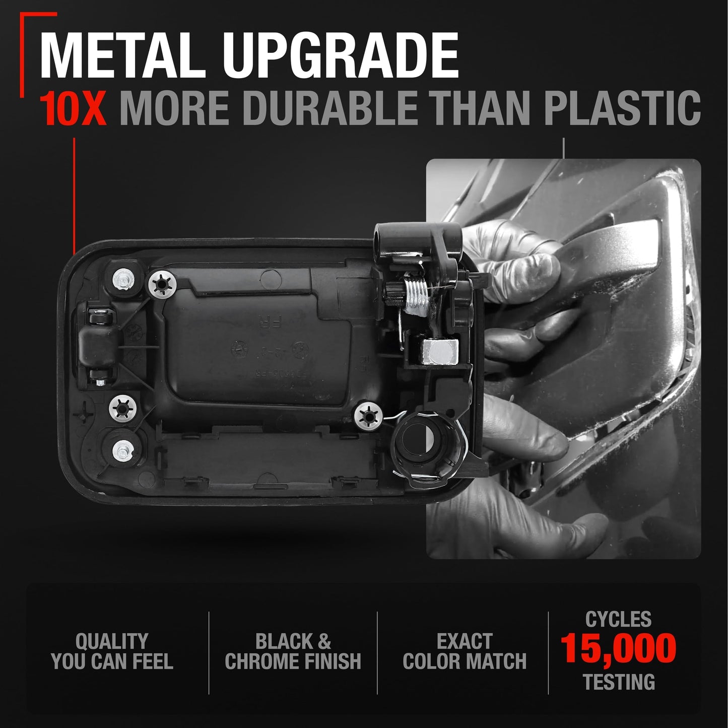 2004-2014 Ford F-150 Lobo Lincoln Mark LT Exterior Front Passenger Door Handle, Upgraded Metal - Chrome and Black with Keyhole - Front Passenger Handle