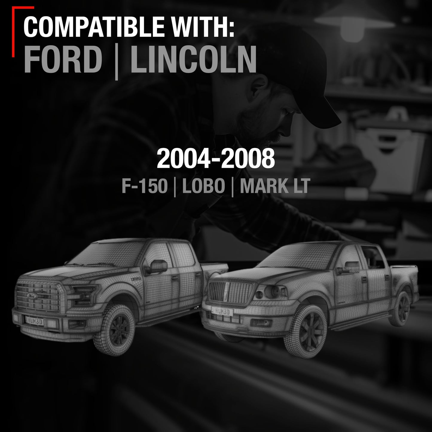 2004-2014 Ford F-150 Lobo Lincoln Mark LT Exterior Rear Passenger Door Handle, Upgraded Metal - Chrome and Black - Rear Passenger Handle