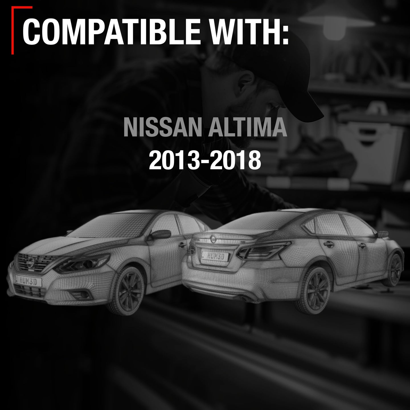 2013-2018 Nissan Altima Sedan Passenger Side Mirror Replacement - Powered Adjustable Non-Foldable Convex Glass Black Cover - Passenger Side Mirror