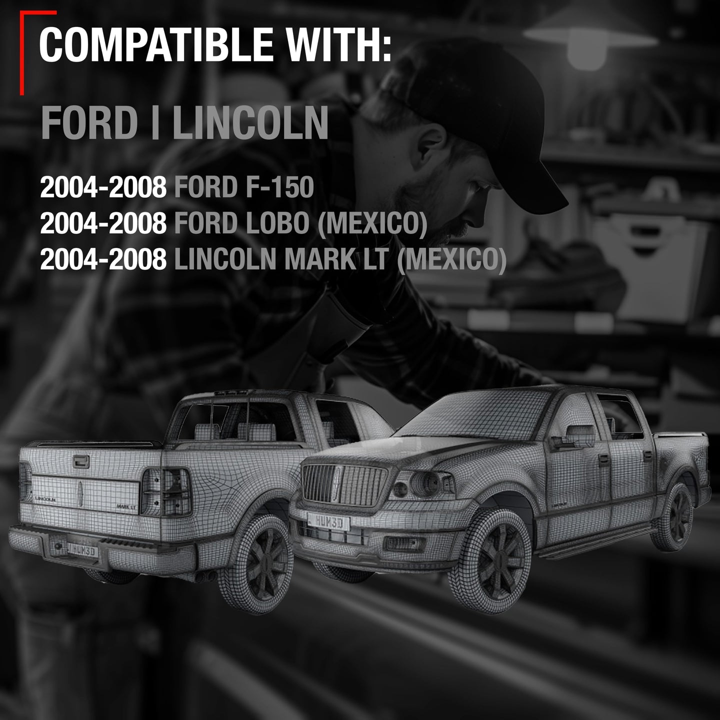 2004-2008 Ford F-150 Lincoln Mark LT Exterior Front Driver Door Handle, Upgraded Metal - Textured Black with Keyhole - Front Driver Side Handle