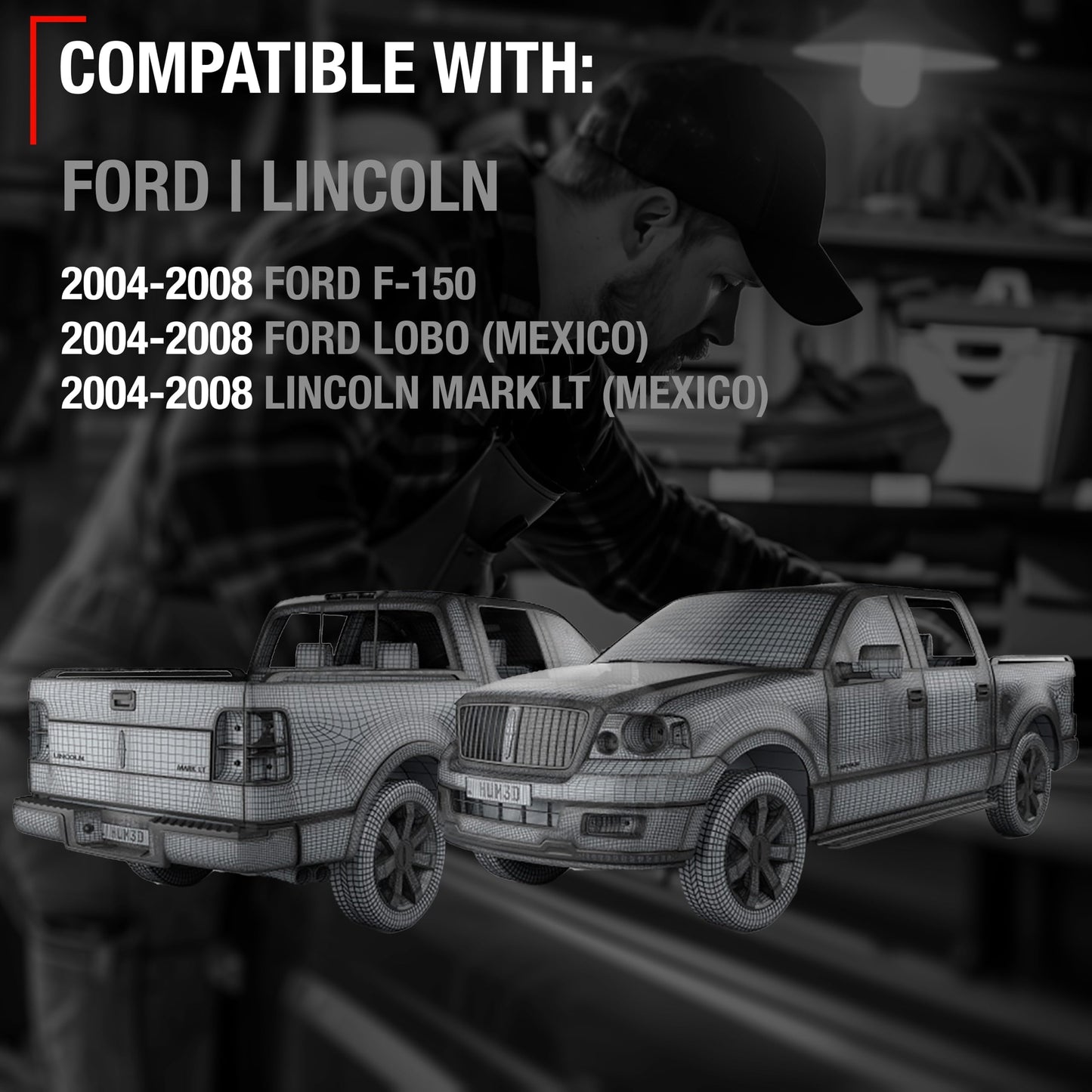 2004-2008 Ford F-150 Lincoln Mark LT Exterior Front Driver Door Handle, Upgraded Metal - Textured Black with Keyhole - Front Driver Side Handle