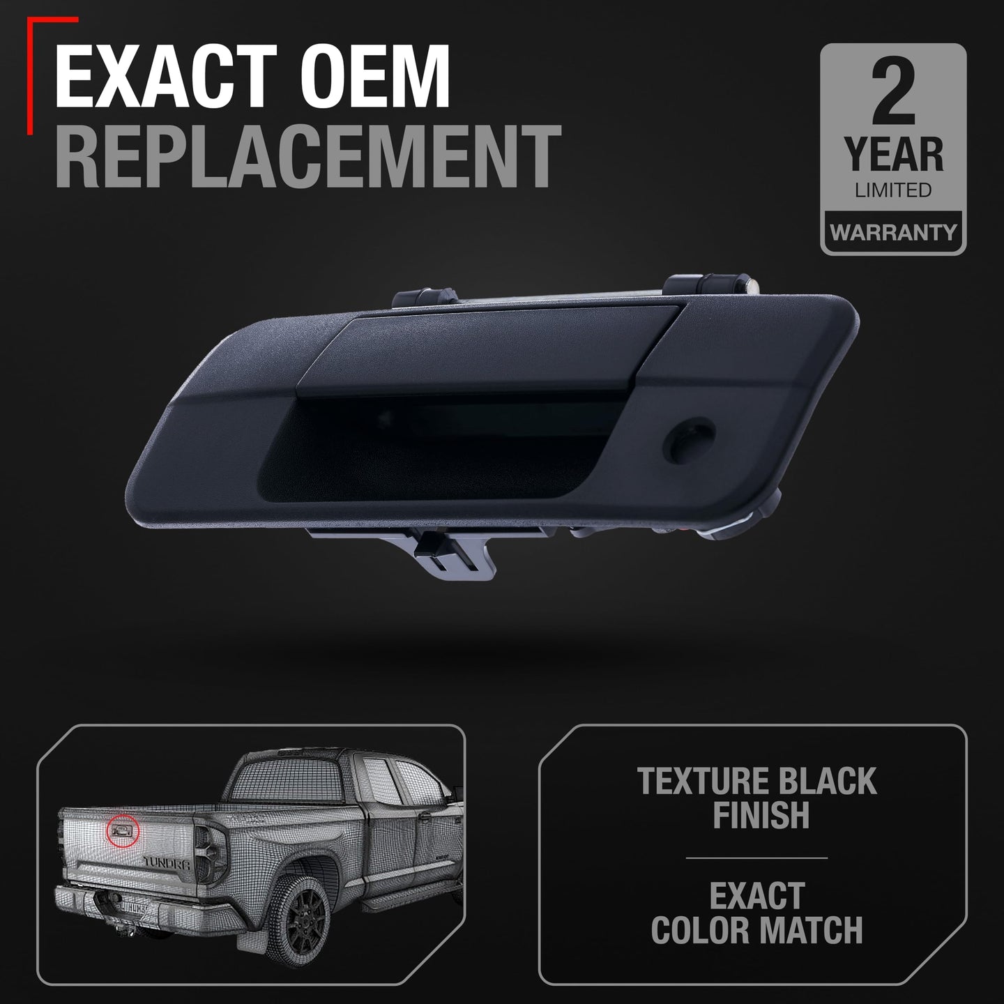 2007-2013 Toyota Tundra Tailgate Handle Assembly Replacement - Liftgate Latch Textured Black Plastic No Rear Camera Hole - Plastic