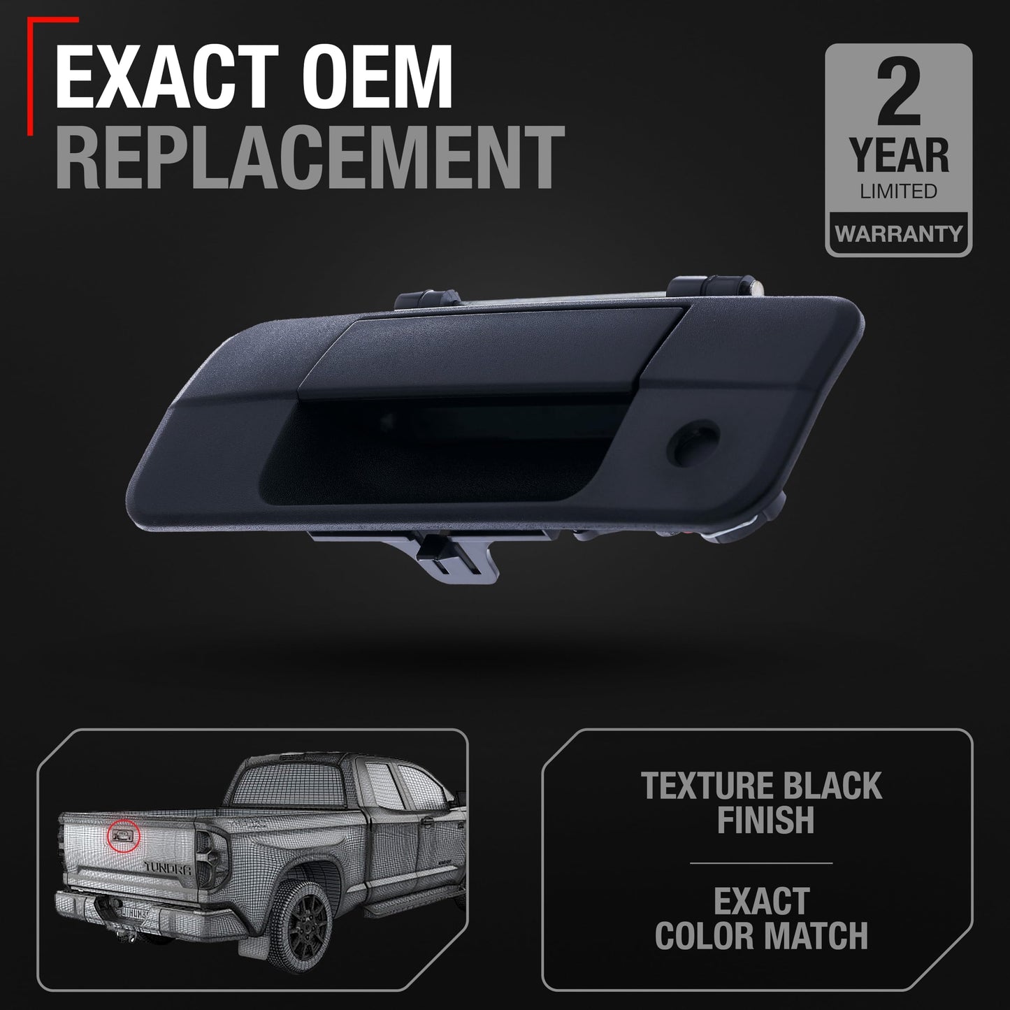 2007-2013 Toyota Tundra Tailgate Handle Assembly Replacement - Liftgate Latch Textured Black Plastic No Rear Camera Hole - Plastic