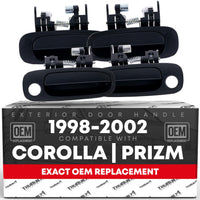Exterior Front or Rear Driver and Passenger Door Handle 4-Piece Set - Compatible with 1998-2002 Toyota Corolla - Textured Black - OEM 69220-02030, 69210-02030, 69240-02030, 69230-0203 - Exterior Door - 4-Set