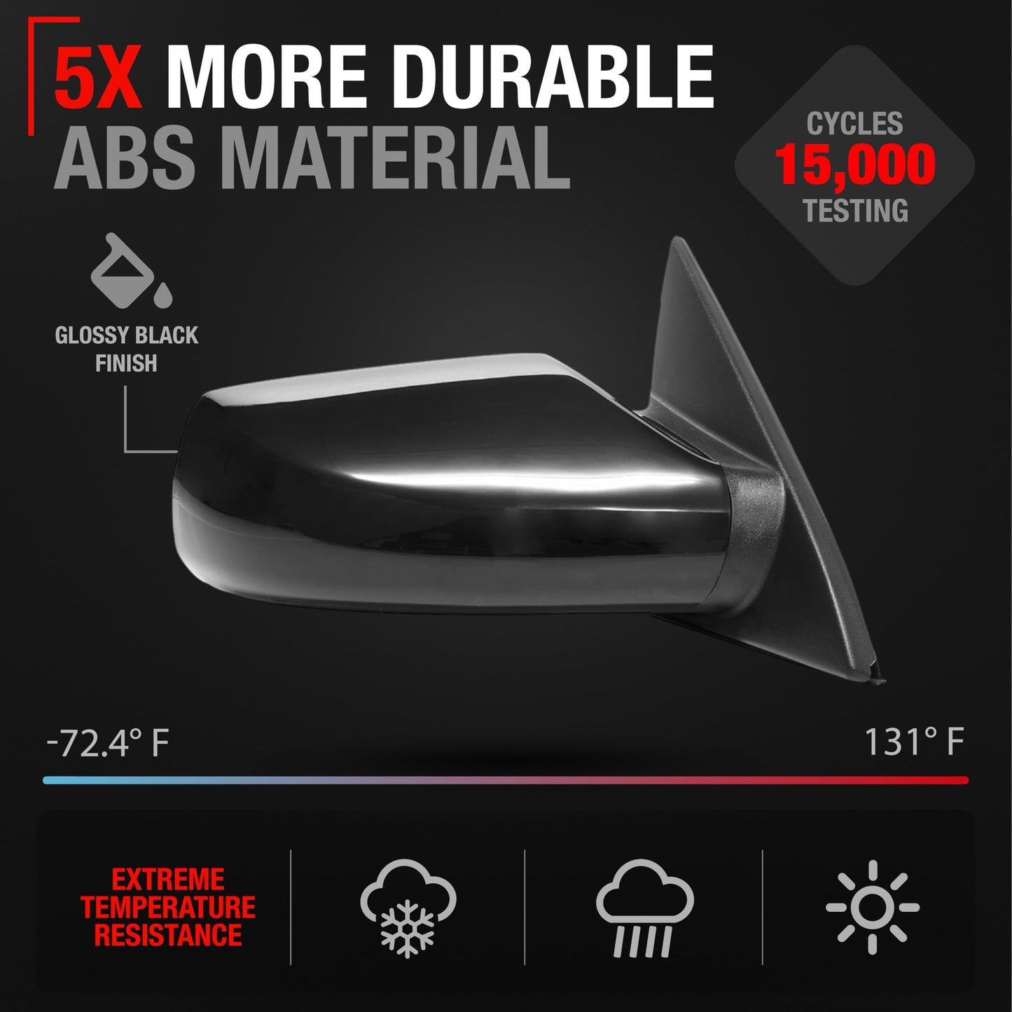 2007-2012 Nissan Altima Sedan Passenger Side Mirror Replacement Powered Adjustment Non-Foldable Convex Glass Smooth Black - Passenger Side Mirror