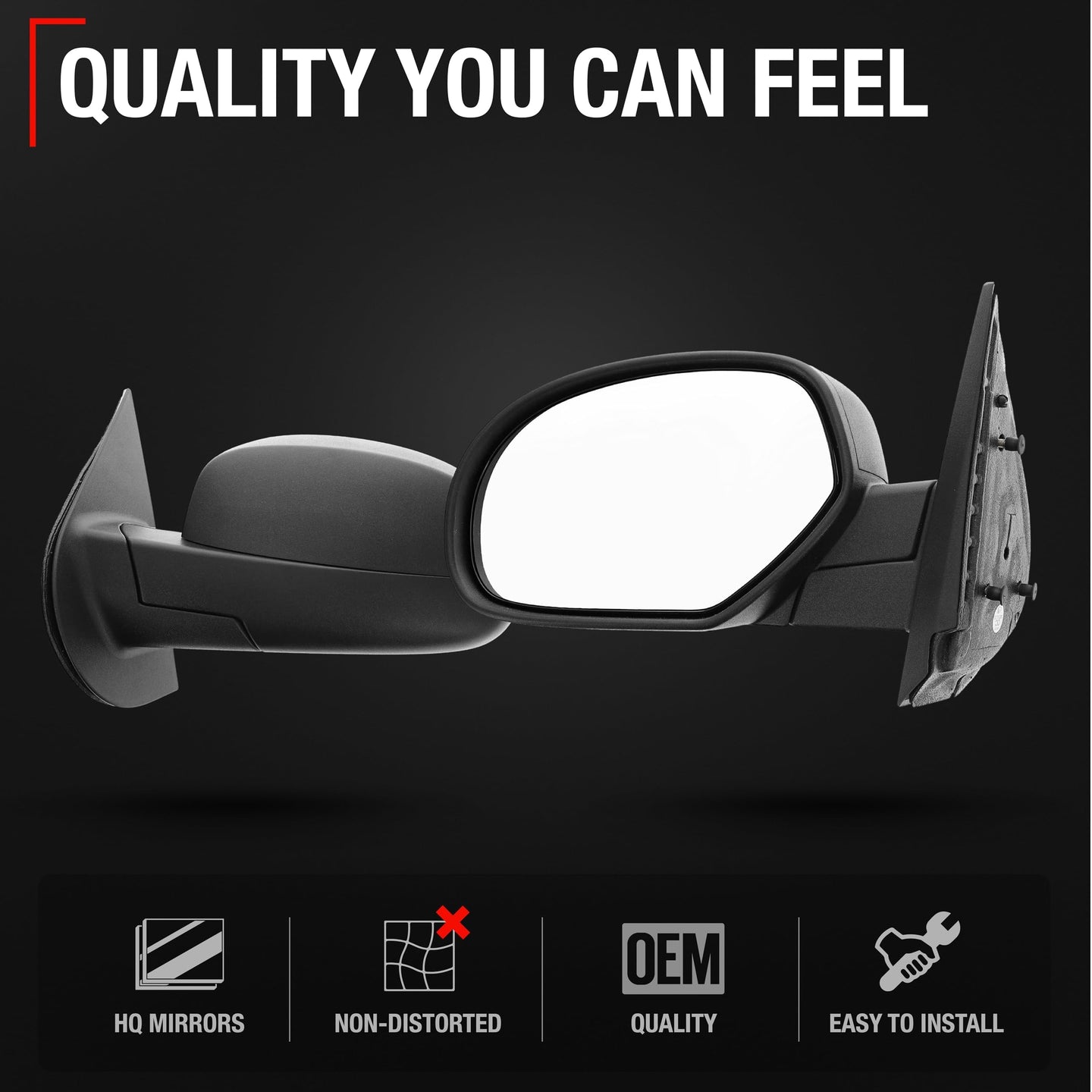 2007-2013 Chevrolet Silverado 1500 2500 3500 HD GMC Sierra 1500 2500 3500 HD Driver Side Mirror Replacement - Manual Flat Glass Textured Black - Driver Side Mirror