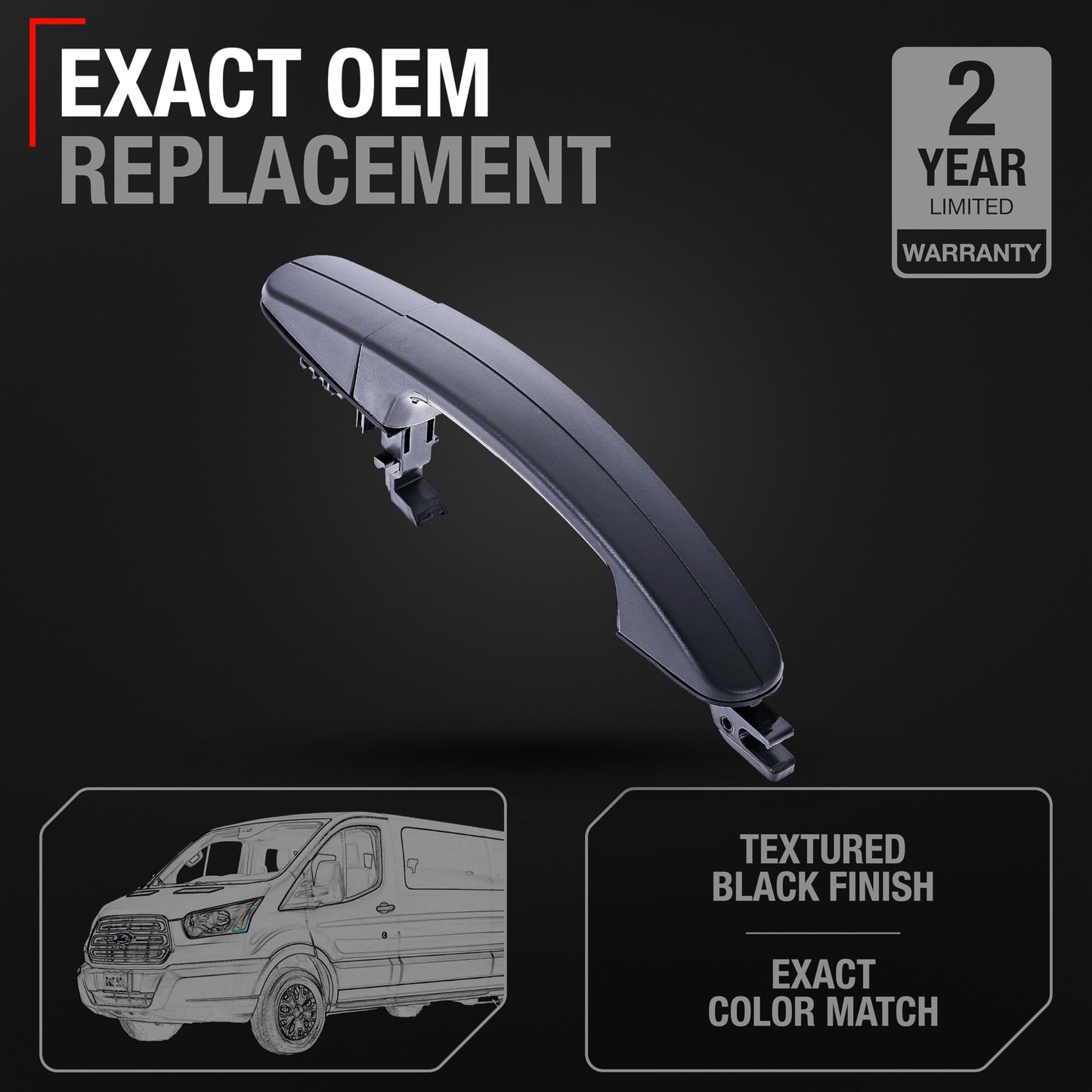 2015-2023 Ford Transit Exterior Rear Passenger Sliding Door Handle Replacement - Textured Black - Exterior Rear Sliding Door Handle