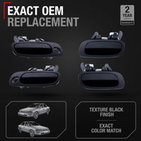 Exterior Front or Rear Driver and Passenger Door Handle 4-Piece Set - Compatible with 1998-2002 Toyota Corolla - Textured Black - OEM 69220-02030, 69210-02030, 69240-02030, 69230-0203 - Exterior Door - 4-Set