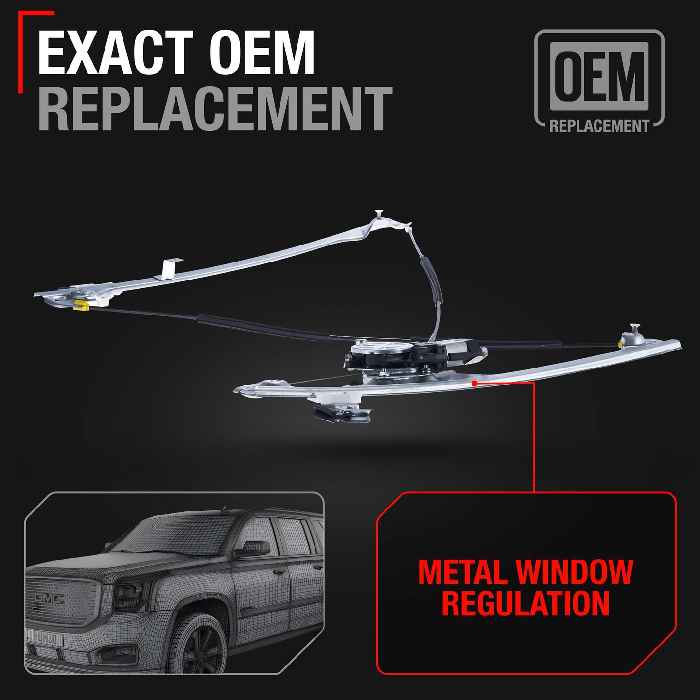 Chevy Tahoe Avalanche Front Passenger Window Regulator with Motor - Upgraded Metal - 2002-2007 - Front Passenger Side Window