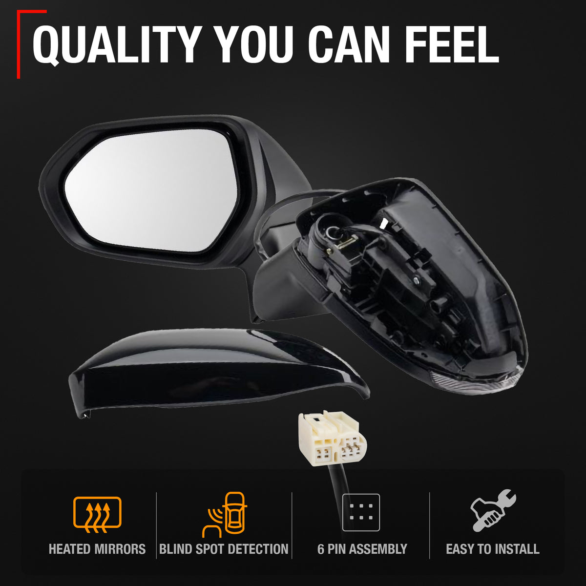 Driver Side Heated Side View Mirror with Integrated Turn Signal - Compatible with 2020-2024 Toyota Corolla - Power Heated, Turn Signal, Manual Folding - Paintable Textured Black - OEM 8794012G00 - Driver Side Mirror