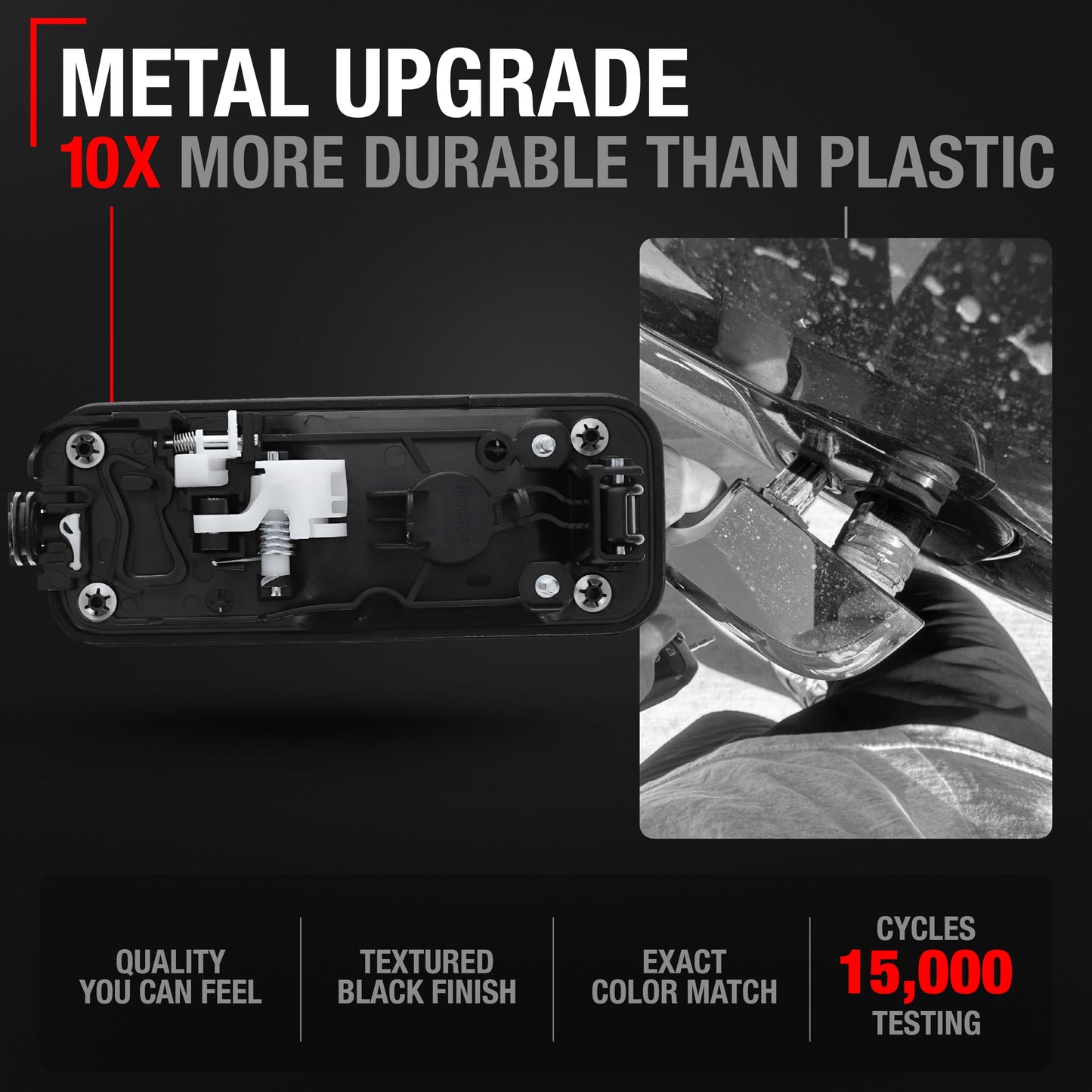 2015-2018 Ford F-150 Exterior Front or Rear Passenger Door Handle, Upgraded Metal - Textured Black - Front or Rear Passenger Side Handle