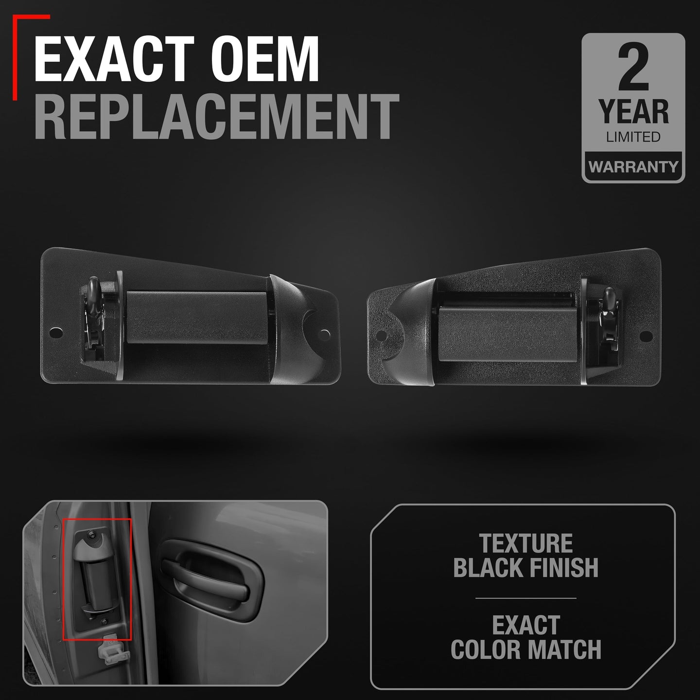 1999-2007 Chevrolet Silverado 1500 2500 3500 GMC Sierra 1500 2500 3500 HD Classic Extended Cab Rear Driver & Passenger Door Handle - Textured Black - Left + Right Side Ext Cab Handle (Plastic)