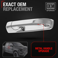 2011-2018 Dodge Ram 1500, 2011-2020 Ram 2500, 2011-2021 Ram 3500, Ram 4500, Ram 5500 Exterior Front Passenger Door Handle, Upgraded Metal - All Chrome - Front Passenger Side Handle
