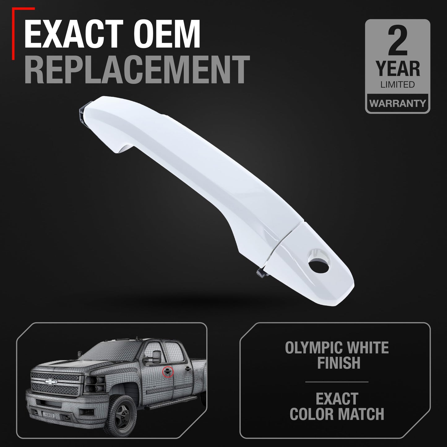 Chevrolet Silverado GMC Sierra Exterior Front Driver Door Handle - Olympic White with Keyhole, Plastic - Front Driver Door Handle