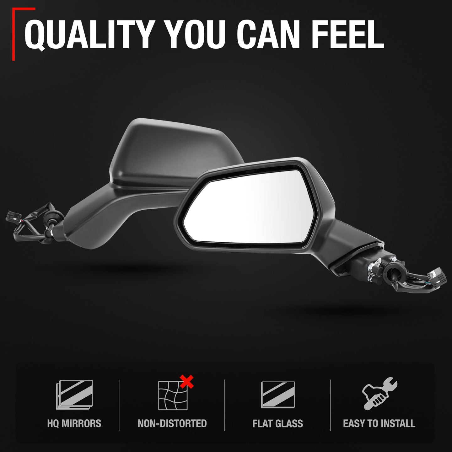 2016-2021 Chevrolet Camaro Driver Side Mirror Replacement Powered Adjustment Non-Foldable Flat Glass Smooth Black - Driver Side Mirror