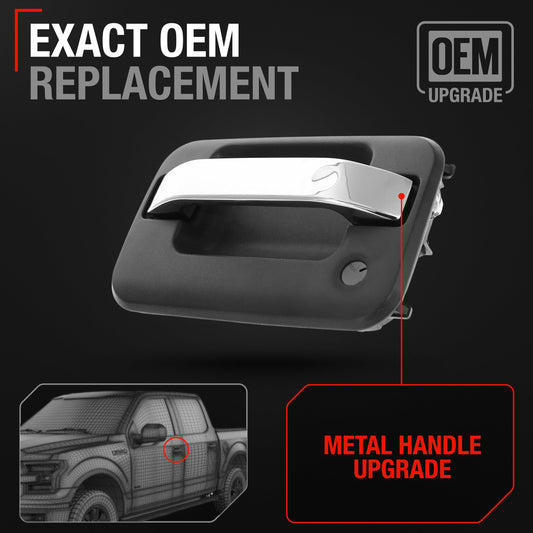 2009-2014 Ford F-150 Lobo Lincoln Mark LT Exterior Front Driver Door Handle, Upgraded Metal - Chrome and Black with Keyhole - Front Driver Side Handle
