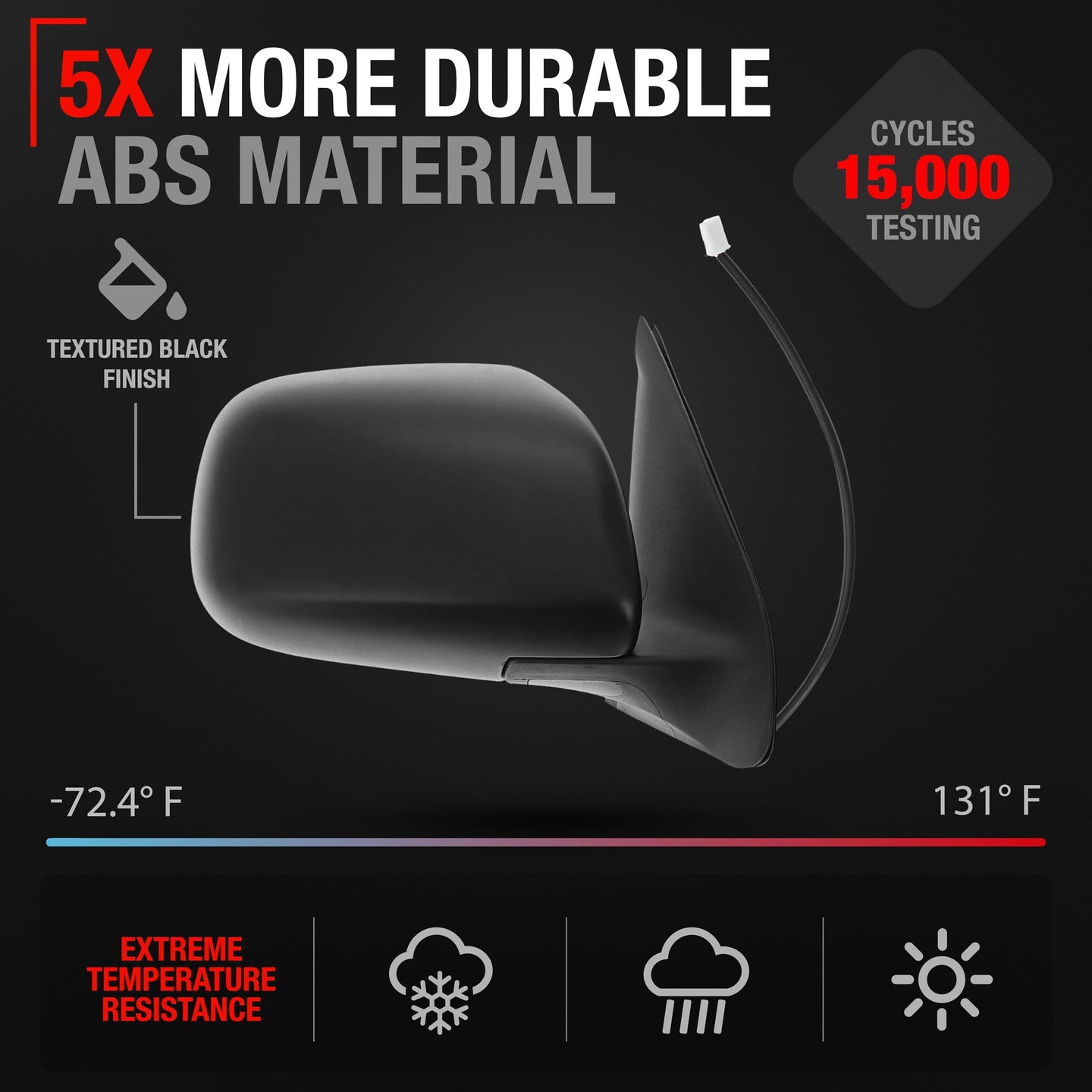 2005-2011 Toyota Tacoma Passenger Side Mirror Replacement - Powered Adjustment Manual Folding Convex Glass Textured Black - Passenger Side Mirror