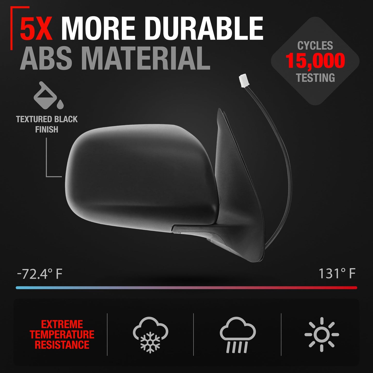 2005-2011 Toyota Tacoma Passenger Side Mirror Replacement - Powered Adjustment Manual Folding Convex Glass Textured Black - Passenger Side Mirror