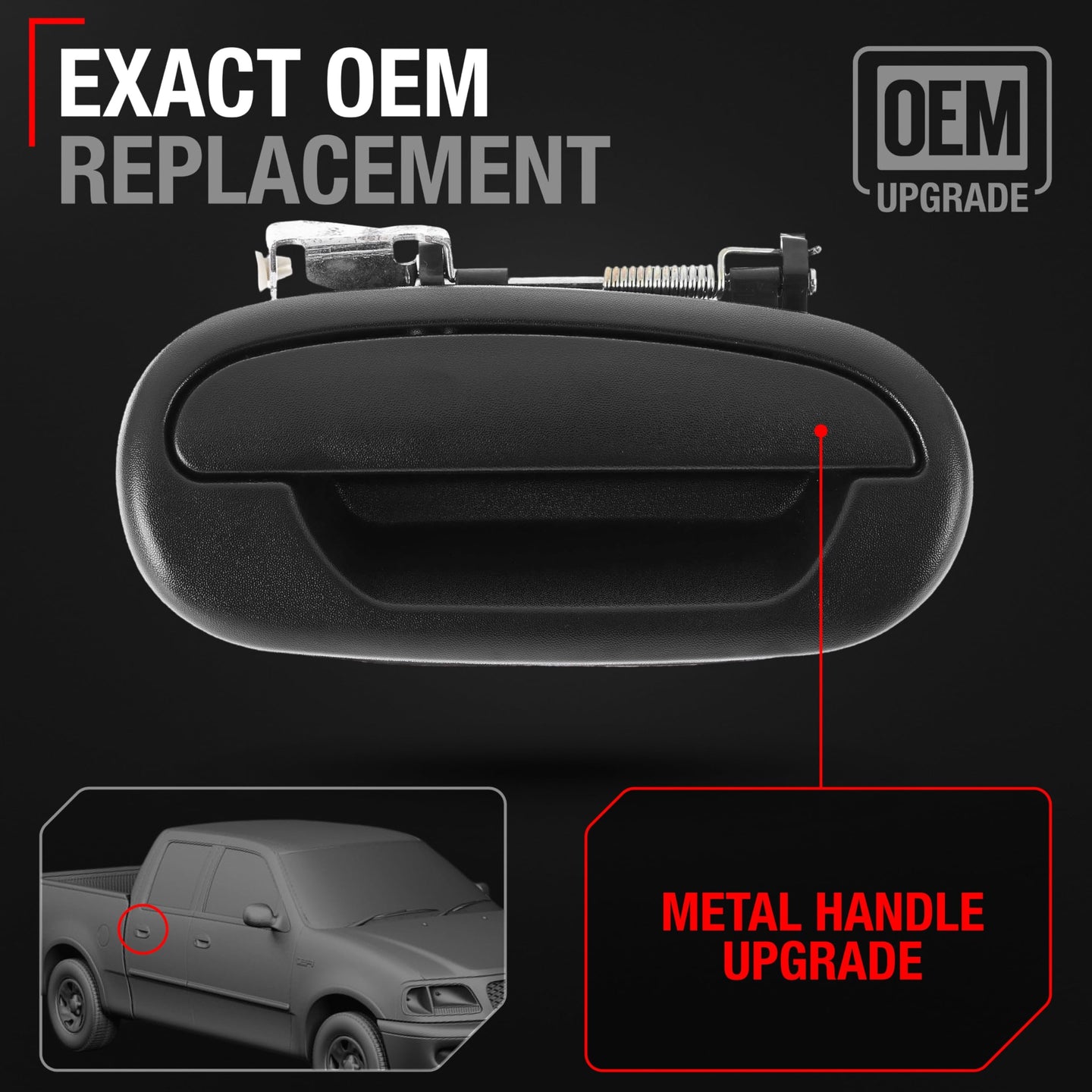 1997-2003 Ford F-150; 1997-1999 Ford F-250; 1998-2003 Ford Lobo Exterior Rear Passenger Door Handle, Upgraded Metal - Textured Black - Rear Passenger Side Handle