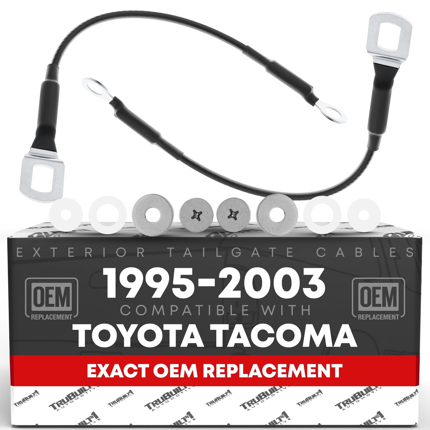 1995-2004 Toyota Tacoma Tailgate Support Cable Replacement Set, Rear Driver & Passenger Side - Tail Gate Support Cable Straps, Metal 14-9/16" Long