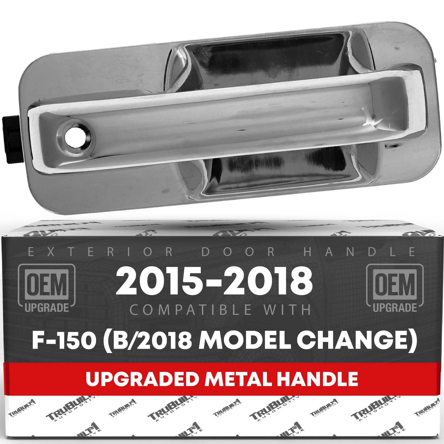 T1A Exterior Front Passenger Door Handle, Upgraded Metal - Compatible with 2015-2018 Ford F-150 (Before Model Change) - All Chrome w/Keyhole - OEM FL3Z-1522404-BA-ACHMT, 97932 - Front Passenger Side Handle w/Keyhole