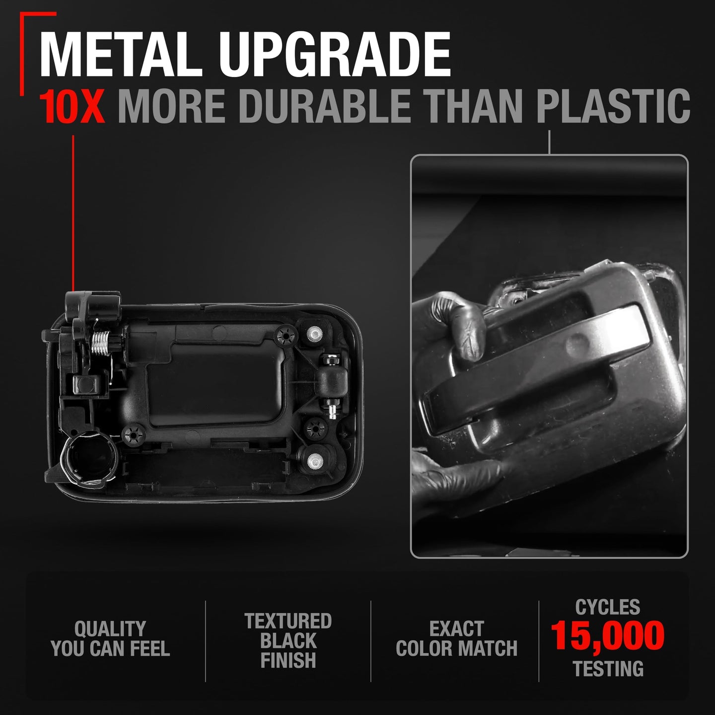 2004-2008 Ford F-150 Lobo Lincoln Mark LT Exterior Rear Driver Door Handle, Upgraded Metal - Textured Black - Rear Driver Side Handle