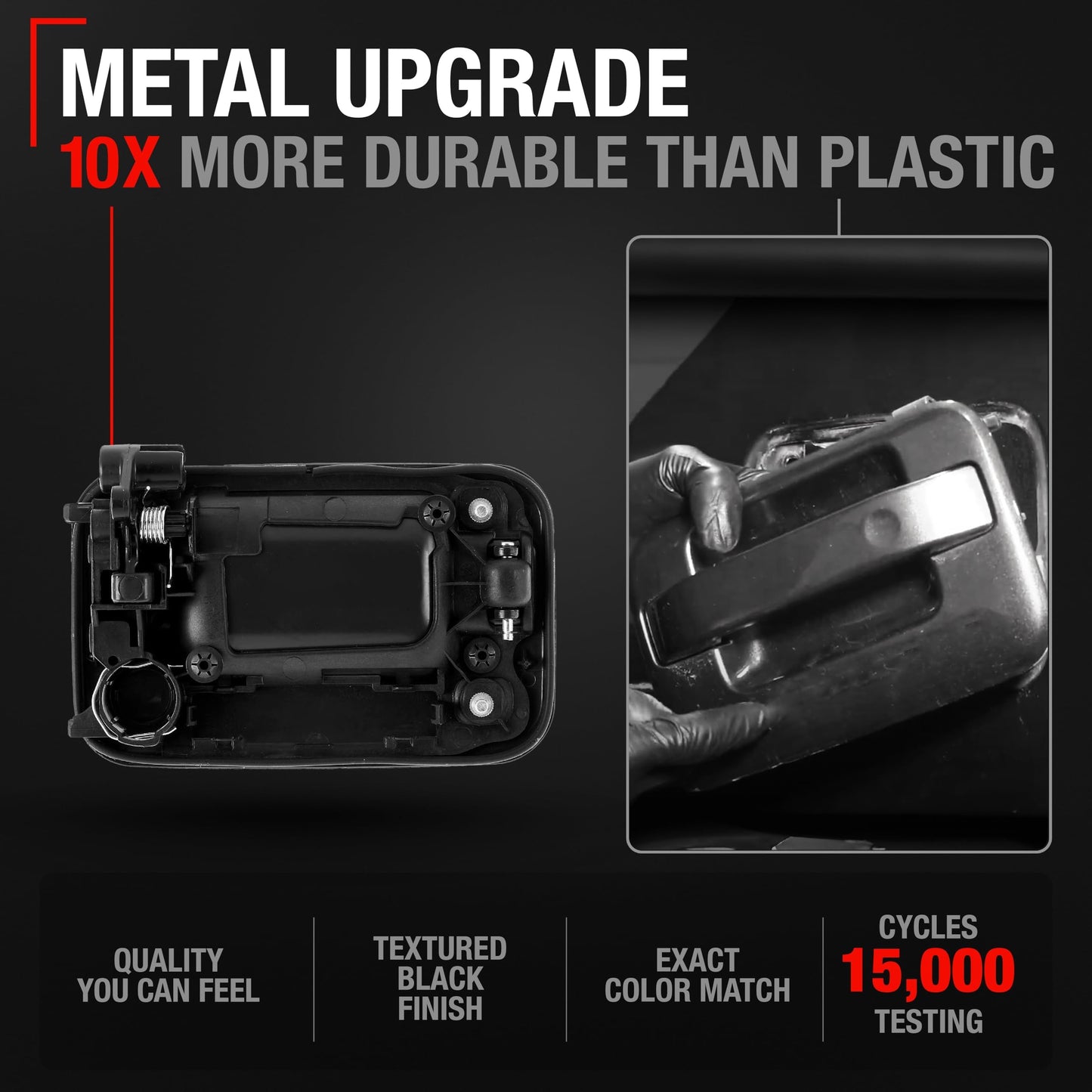 2004-2008 Ford F-150 Lobo Lincoln Mark LT Exterior Rear Driver Door Handle, Upgraded Metal - Textured Black - Rear Driver Side Handle