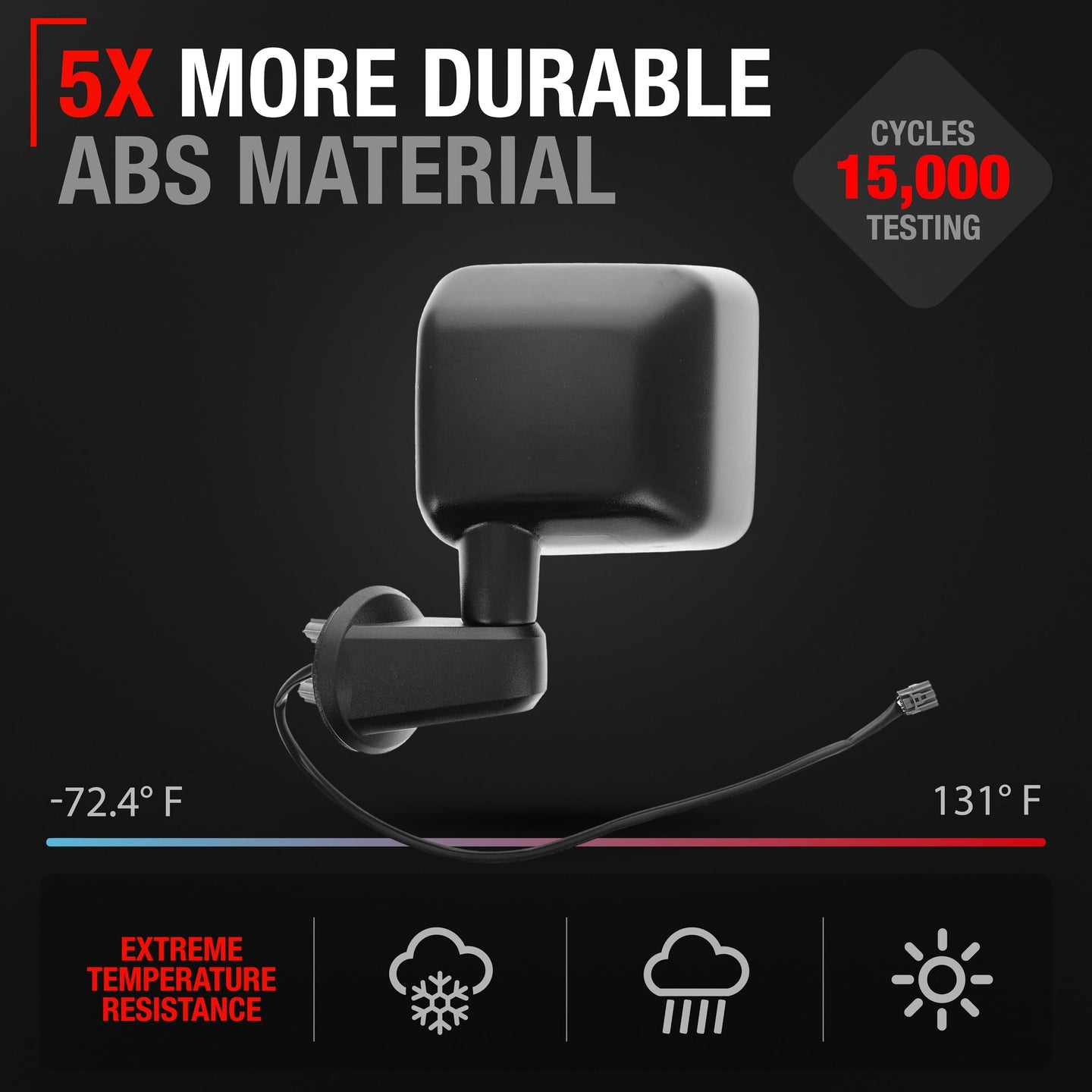 Driver Side Mirror Replacement - Compatible with 2007-2013 Jeep Wrangler - Heated, Powered Adjustment, Manual Folding, Flat Glass - Textured Black Cover, 6H5P - OEM 5182175AA, 5182175AB, CH1320319 - Driver Side Mirror