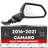 2016-2021 Chevrolet Camaro Passenger Side Mirror Replacement Powered Adjustment Non-Foldable Convex Glass Smooth Black - Passenger Side Mirror