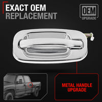 Exterior Rear Driver Door Handle, Upgraded Metal - Compatible with 1999-2006 Chevrolet Silverado, Suburban, Tahoe, Avalanche; 99-06 GMC Sierra, Yukon - All Chrome - OEM 15721571, 91132 - Rear Driver Side Handle