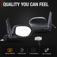 Side Mirror Replacement - Compatible with 2014-2017 Honda Odyssey EX, EX-L - Powered Adjustment, Heated - Smooth Black - Passenger Side w/ Camera - Passenger Side (Right)