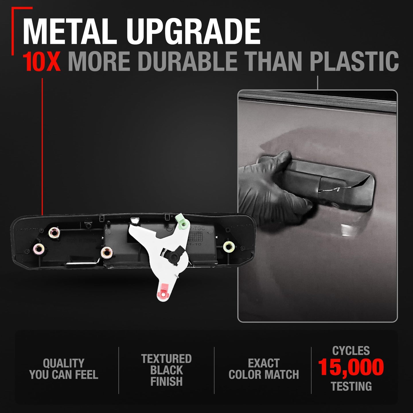 2009-2015 Toyota Tacoma Tailgate Handle Assembly Replacement, Upgraded Metal - Exterior Rear Latch, Textured Black with Camera Hole - Texture Tailgate Handle