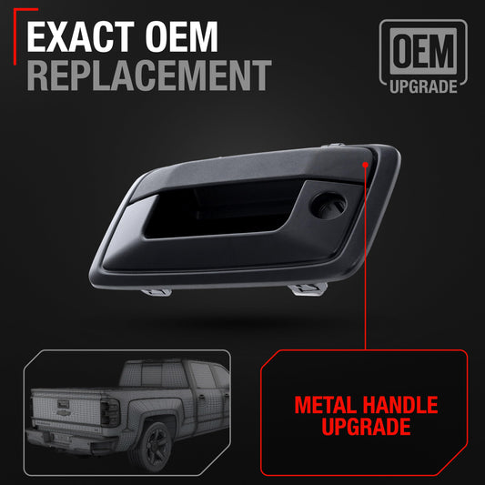 Chevrolet Silverado GMC Sierra Tailgate Handle - Textured Black - Upgraded Metal with Keyhole - Black Tailgate Door Hadle