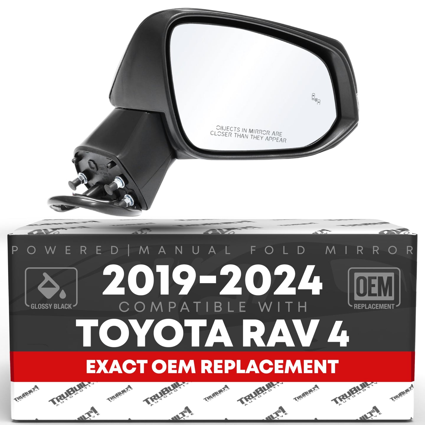 2019-2024 Toyota RAV4 Passenger Side Mirror Replacement Powered Manual Fold Heated Turn Signal Convex Glass Smooth Black - Passenger Side Mirror
