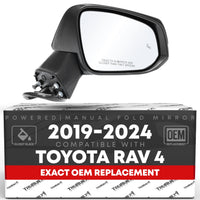 2019-2024 Toyota RAV4 Passenger Side Mirror Replacement Powered Manual Fold Heated Turn Signal Convex Glass Smooth Black - Passenger Side Mirror