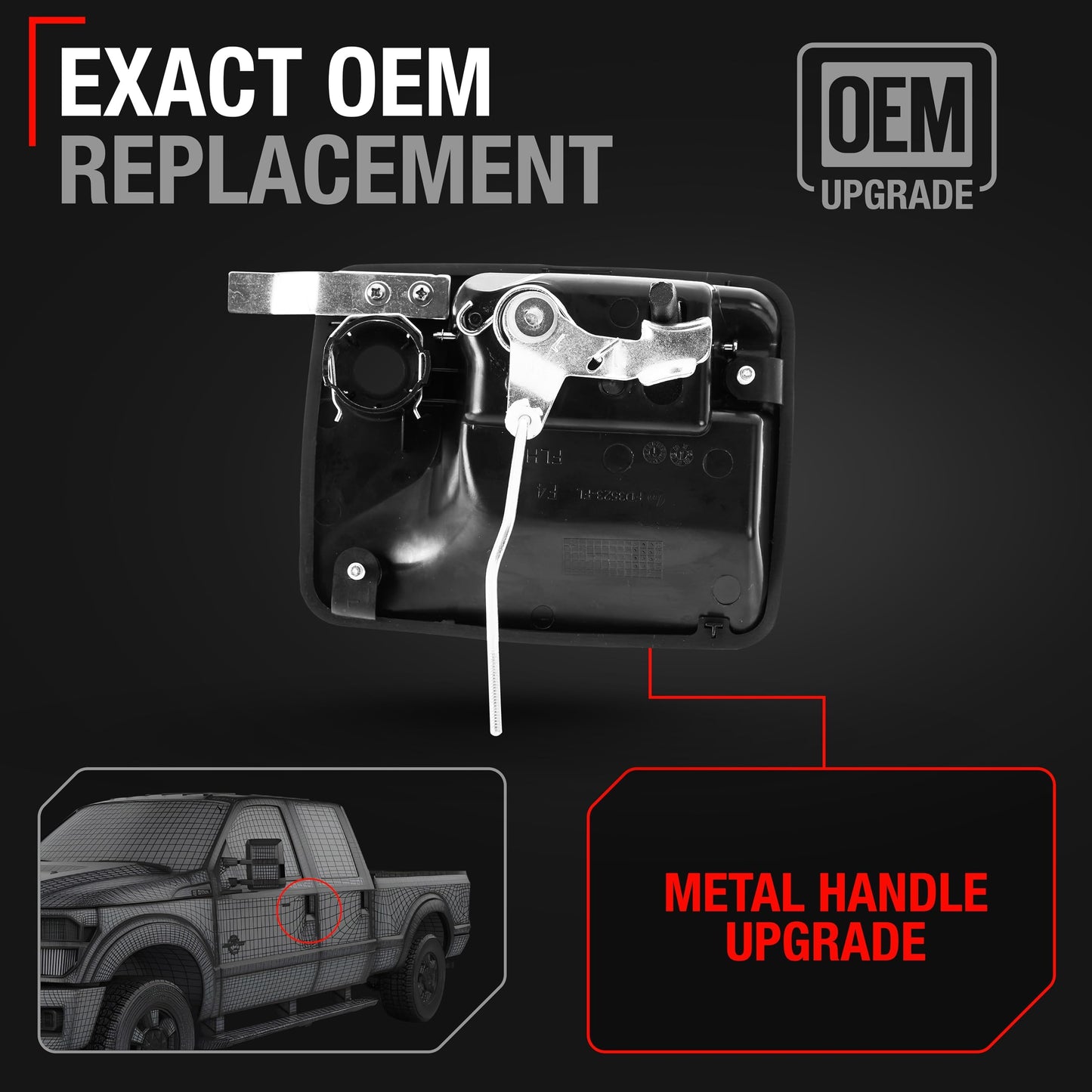 Ford Super Duty F-Series Front Driver Door Handle - Upgraded Metal - Textured Black with Keyhole - Front Driver Door