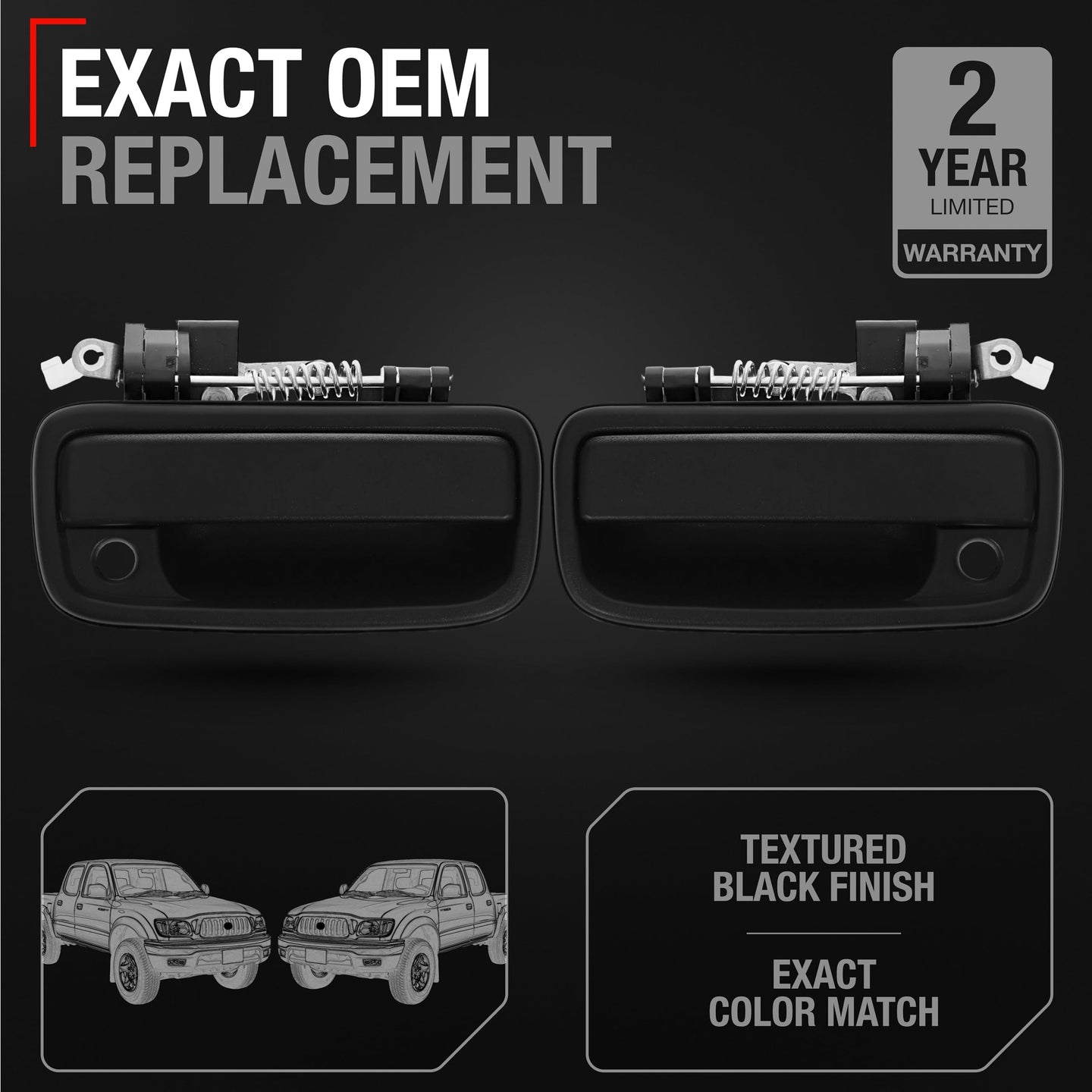 1995-2004 Toyota Tacoma Exterior Front Driver and Passenger Door Handle Replacement Set - Textured Black with Keyhole - Driver + Passenger Handle (Plastic)