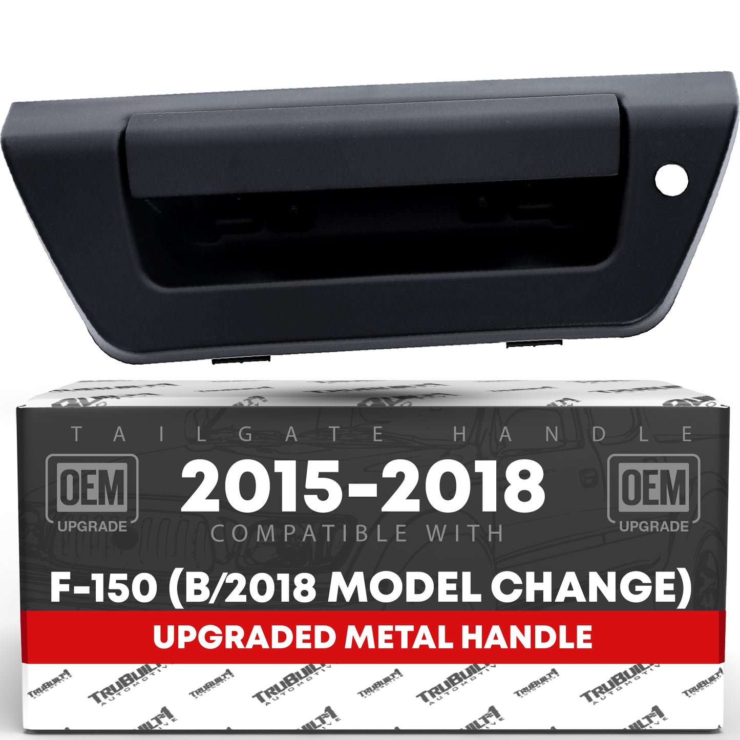 T1A Tailgate Handle Assembly, Upgraded Metal - Compatible with 2015-2018 (Before Model Change) Ford F-150 - Liftgate Latch Handle - Textured Black w/LED Hole, No Camera Hole OEM FL3Z-9943400-HA, 97695