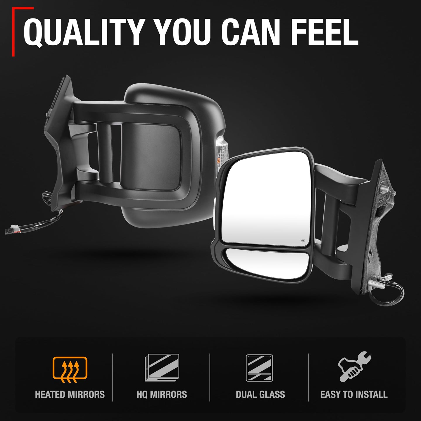 2014-2024 Ram Promaster Driver Side Mirror Replacement Powered Heated Manual Fold Turn Signal Dual Glass Textured Black - Driver Side Mirror