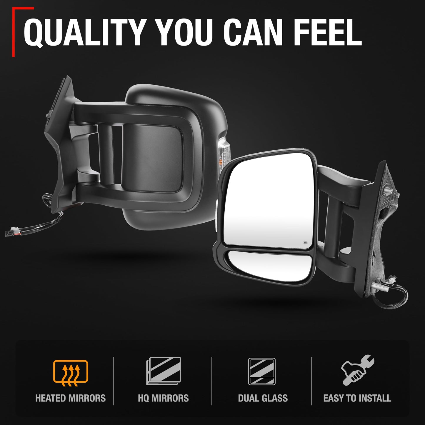 2014-2024 Ram Promaster Driver Side Mirror Replacement Powered Heated Manual Fold Turn Signal Dual Glass Textured Black - Driver Side Mirror