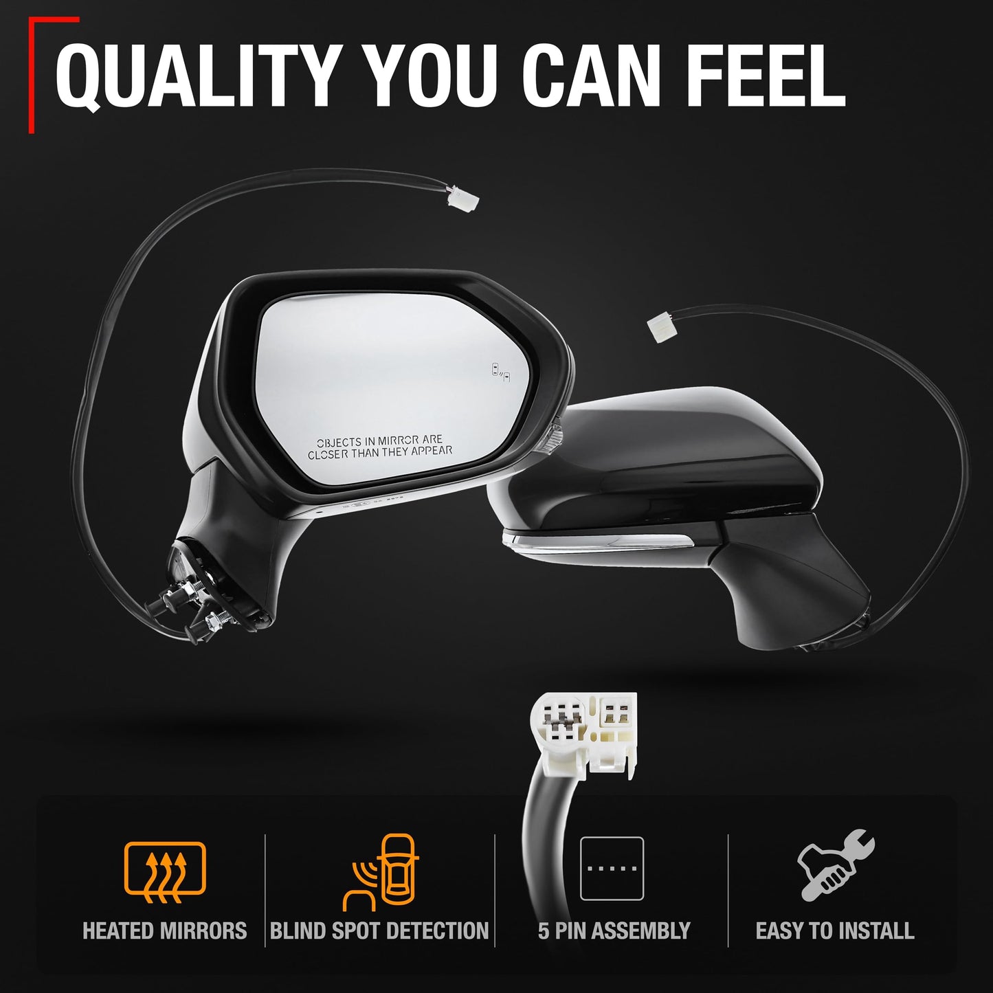 2009-2015 Honda Pilot Driver Side Mirror Replacement - Powered Adjustment, Heated, Manual Fold, Flat Glass - Smooth Black - Driver Side Mirror