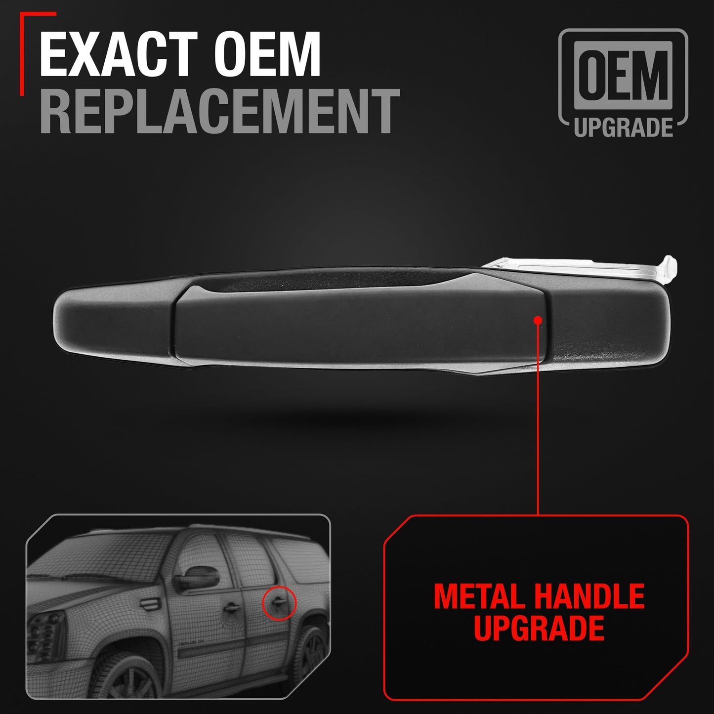 T1A Exterior Rear Driver Door Handle, Upgraded Metal - Compatible with 2007-2014 Chevrolet Silverado 1500 2500 3500; 07-14 GMC Sierra 1500 2500 3500; Cadillac Escalade - Textured Black - OEM 15757230 - Rear Driver Side Handle
