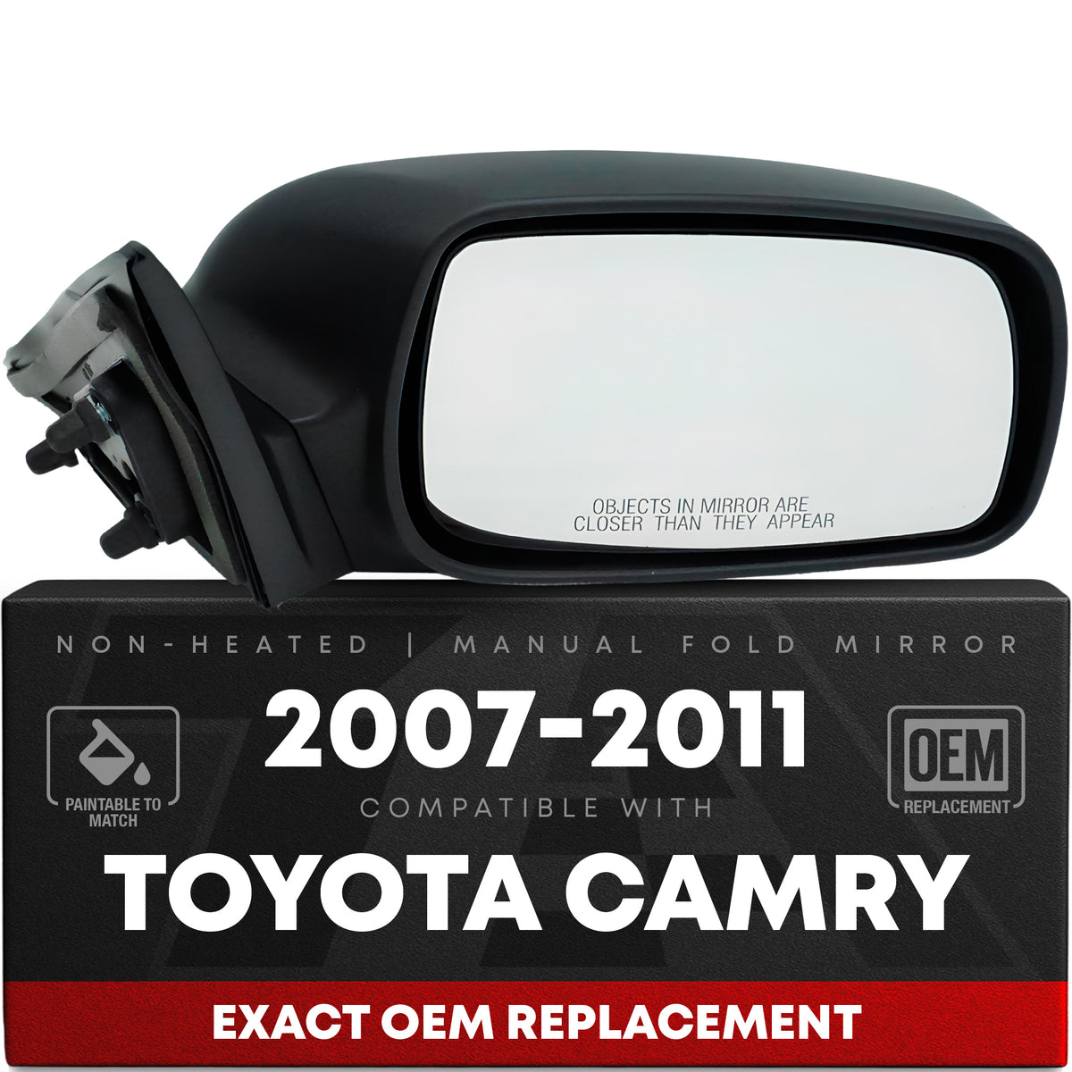 Passenger Side Power Adjustable Side View Mirror - Compatible with 2007-2011 Toyota Camry - Power Adjust, Non-Heated, Manual Folding - Paintable Smooth Housing - OEM 8791006925 - Passenger Side Mirror
