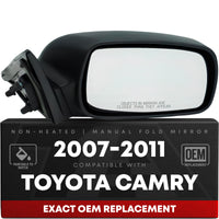 Passenger Side Power Adjustable Side View Mirror - Compatible with 2007-2011 Toyota Camry - Power Adjust, Non-Heated, Manual Folding - Paintable Smooth Housing - OEM 8791006925 - Passenger Side Mirror