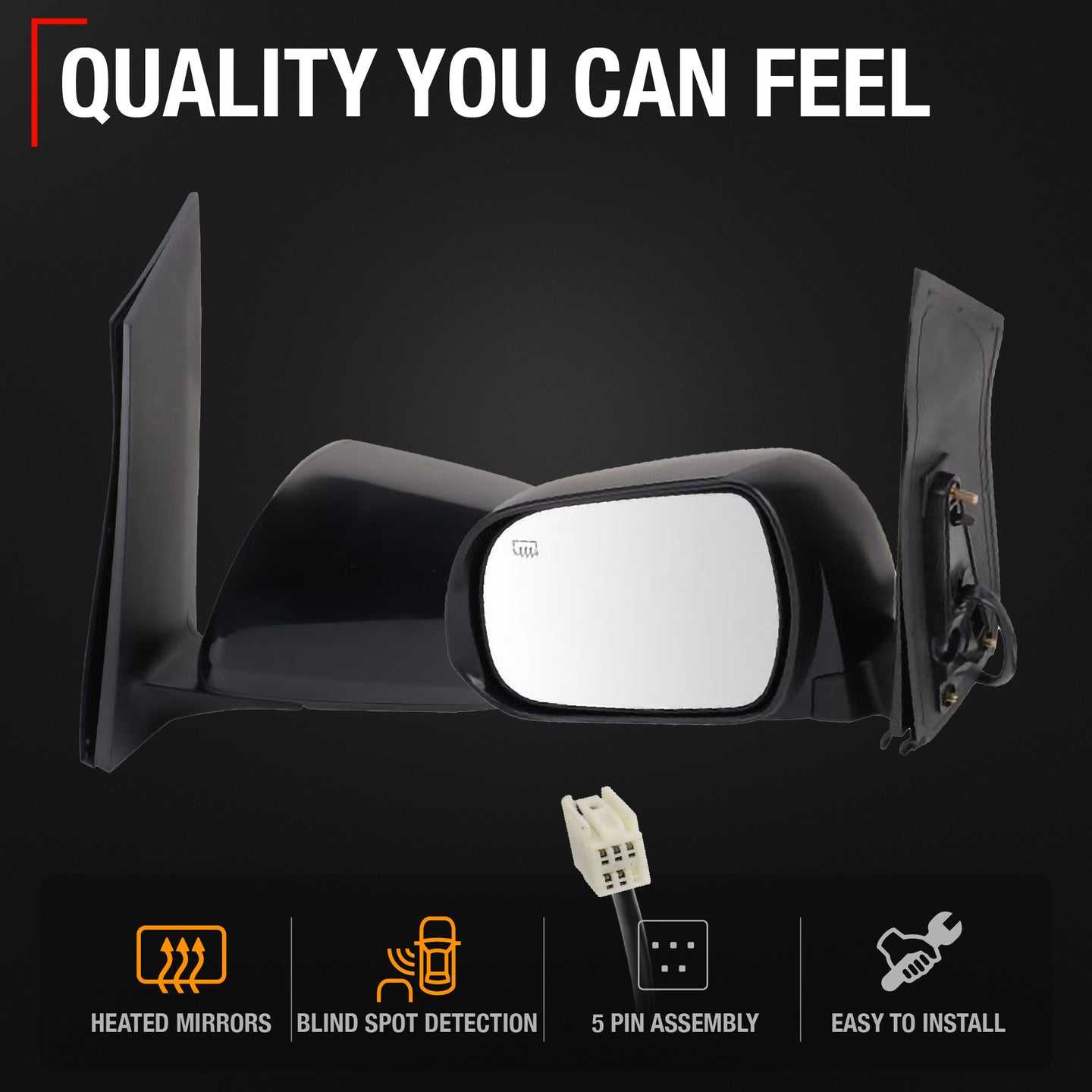 Driver Side Heated Power Side View Mirror - Compatible with 2013-2014 Toyota Sienna - Power Heated, Manual Folding - Paintable Textured Black Housing - OEM 8794008094C0