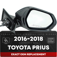 Passenger Side Heated Power Side View Mirror - Compatible with 2016-2021 Toyota Prius - Power Heated, Manual Folding - Paintable Textured Black Housing - OEM 8791047530-PFM - Passenger Side Mirror