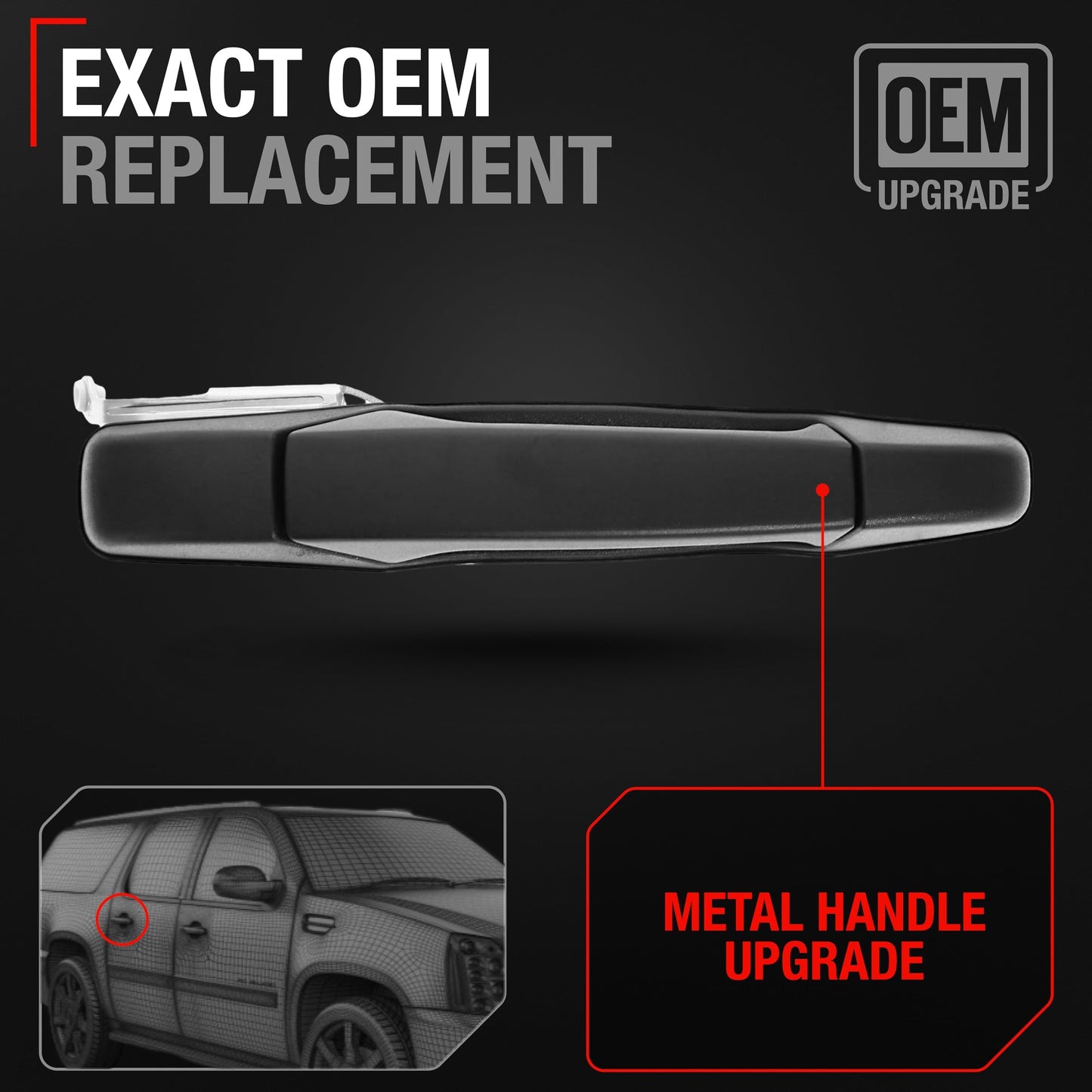 2007-2014 Chevrolet Silverado GMC Sierra 1500 2500 3500 Cadillac Escalade Exterior Rear Passenger Door Handle Upgraded Metal - Textured Black - Rear Passenger Side Handle