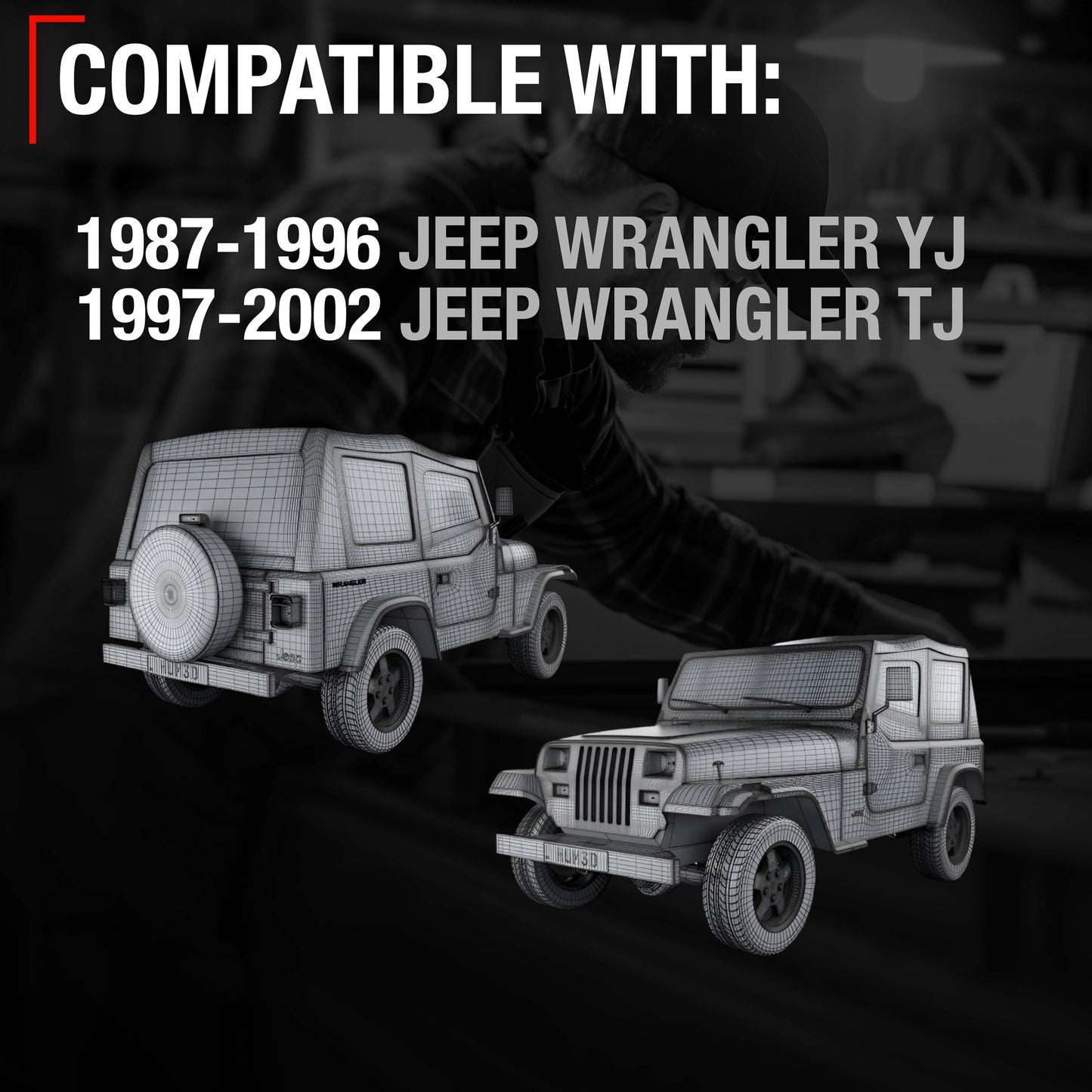 1987-2002 Jeep Wrangler YJ TJ Interior Front/Rear Passenger Door Handle - Textured Black Plastic - Passenger Door Handle