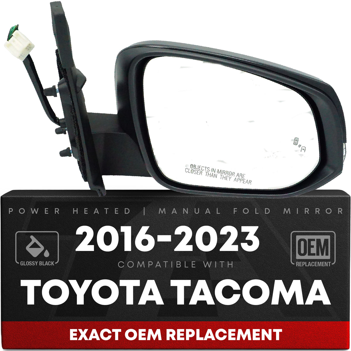 Passenger Side Heated Side View Mirror with Integrated Turn Signal - Compatible with 2016-2022 Toyota Tacoma - Power Heated, Turn Signal, Manual Folding - OEM 8791004240-PFM - Passenger Side Mirror